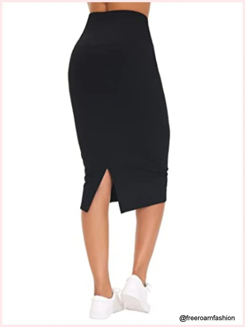 Premium Stretch High Waist Pencil Skirt Midi with Back Slit Tummy Control